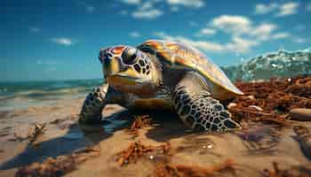 Foto gratuita una linda tortuga nadando en el mar tropical disfrutando de unas vacaciones generadas por inteligencia artificial