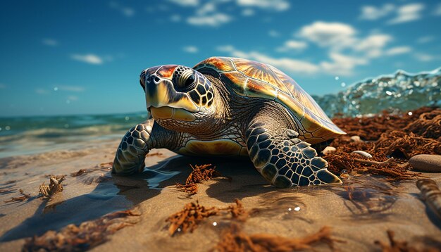 Una linda tortuga nadando en el mar tropical disfrutando de unas vacaciones generadas por inteligencia artificial