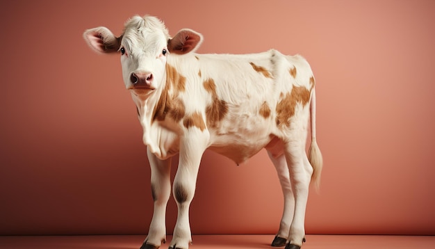 Foto gratuita una linda vaca pastando en un prado mirando a una cámara generada por inteligencia artificial