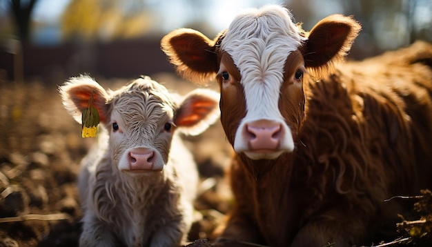 Una linda vaca pastando en un prado verde naturaleza ganado orgánico generado por inteligencia artificial