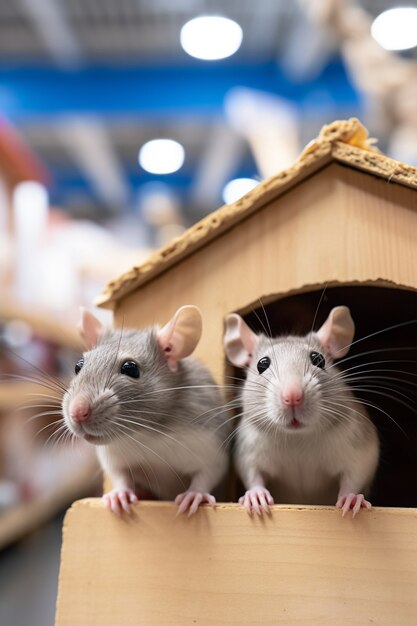 Lindas ratas en caja de cartón.