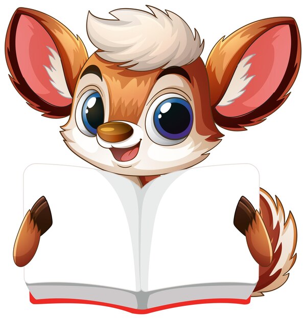 Un lindo animal de dibujos animados leyendo un libro