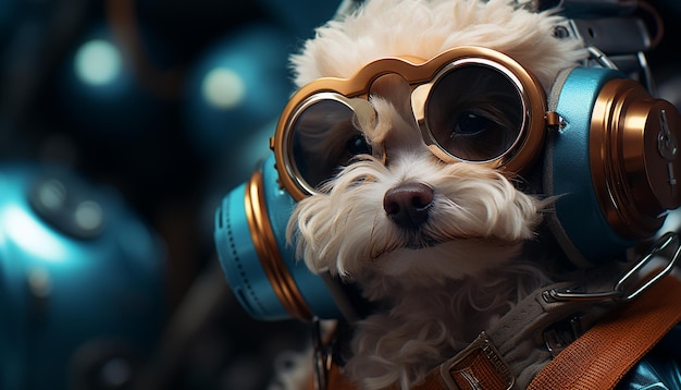 Foto gratuita lindo cachorro con gafas de sol luciendo genial y a la moda generado por inteligencia artificial