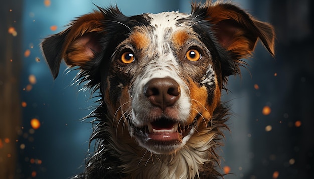 Foto gratuita lindo cachorro mirando la cámara con pelo mojado al aire libre generado por inteligencia artificial