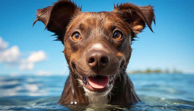 Un lindo cachorro nadando en el agua disfrutando de la diversión de verano al aire libre generada por inteligencia artificial