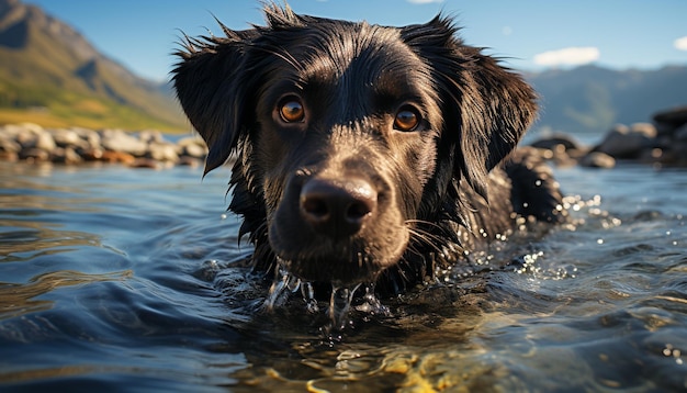 Foto gratuita lindo cachorro nadando en la naturaleza lealtad reflejada en el agua generada por inteligencia artificial