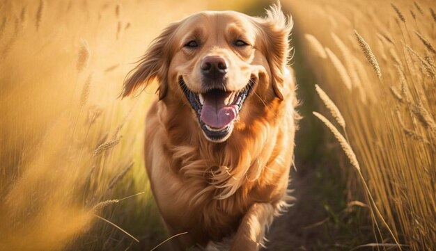 Lindo cachorro de pura raza jugando al aire libre en la IA generativa de la luz del sol de verano