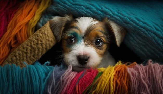 Lindo cachorro de pura raza sentado mirando a la cámara IA generativa