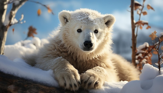 Foto gratuita un lindo cachorro samoyedo sentado en el bosque nevado generado por inteligencia artificial