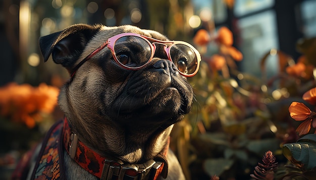 Foto gratuita un lindo cachorro sentado al aire libre mirando la cámara generada por la inteligencia artificial