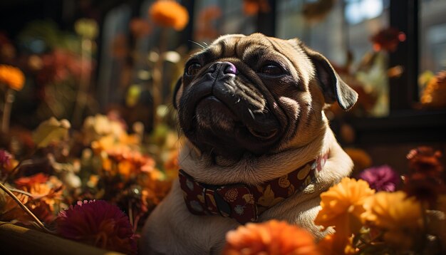 Foto gratuita un lindo cachorro sentado al aire libre mirando a la cámara con ojos tristes generados por la inteligencia artificial