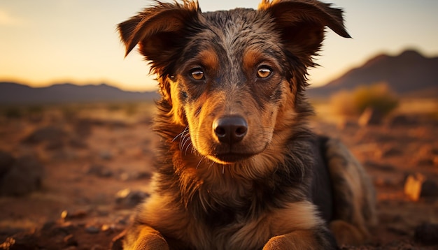 Foto gratuita lindo cachorro sentado en la hierba mirando a la cámara con lealtad generada por la inteligencia artificial