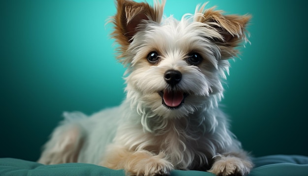 Foto gratuita un lindo cachorro sentado mirando a la cámara juguetón y esponjoso generado por inteligencia artificial
