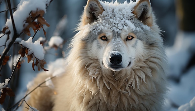 Foto gratuita un lindo cachorro sentado en la nieve mirando una cámara generada por ia