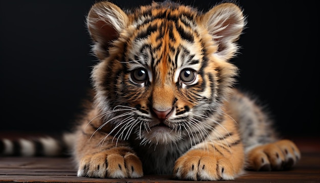 Lindo cachorro de tigre de Bengala mirando el pelaje rayado mirando hacia otro lado generado por inteligencia artificial