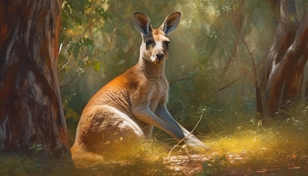 Foto gratuita lindo ciervo marsupial mirando a la cámara al aire libre generado por ia