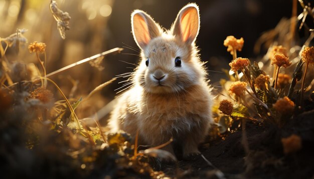 Foto gratuita lindo conejo bebé sentado en la hierba disfrutando de la belleza de la naturaleza generada por la inteligencia artificial