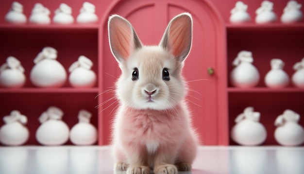 Foto gratuita lindo conejo bebé sentado mirando a la cámara pelaje esponjoso generado por inteligencia artificial