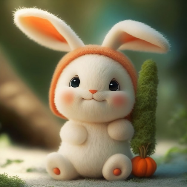 Un lindo conejo de dibujos animados generado por AI