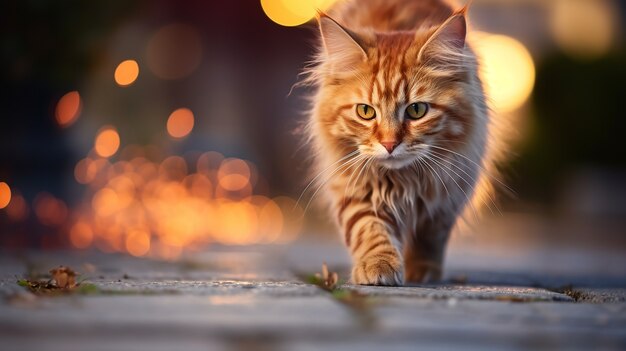 Lindo gatito caminando al aire libre