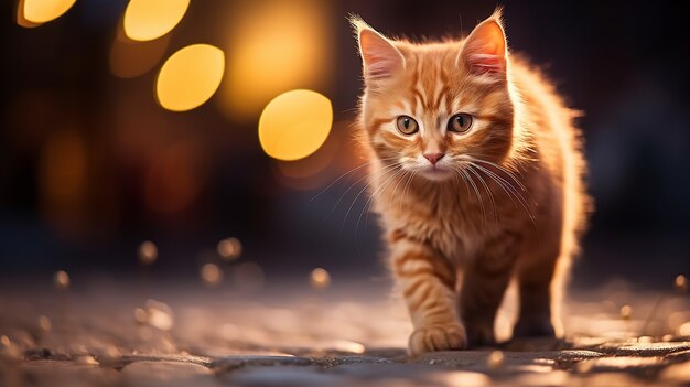 Lindo gatito caminando al aire libre