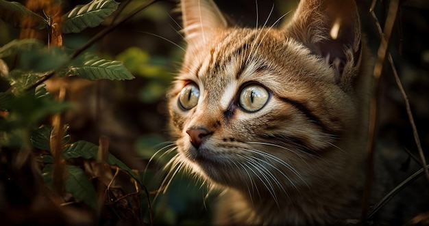 Lindo gatito mirando la belleza de la naturaleza generada por IA