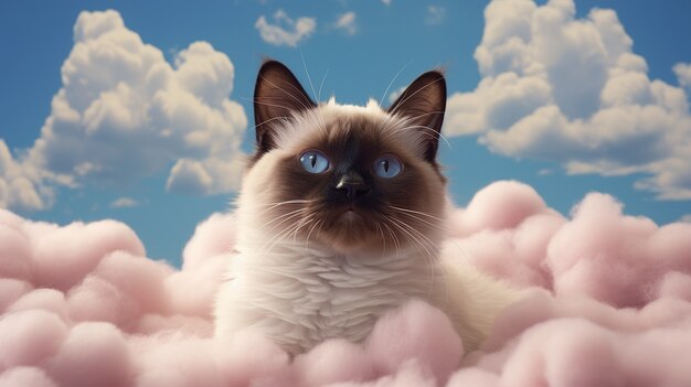 Lindo gatito relajándose en las nubes