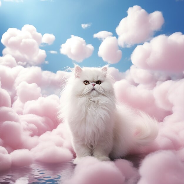 Lindo gatito relajándose en las nubes