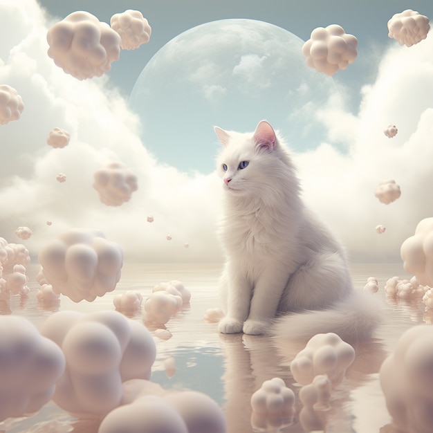 Lindo gatito relajándose en las nubes