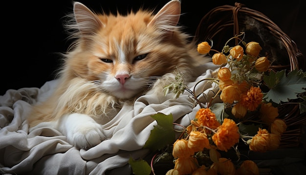 Foto gratuita lindo gatito sentado en el césped juguetón con pelaje esponjoso generado por inteligencia artificial