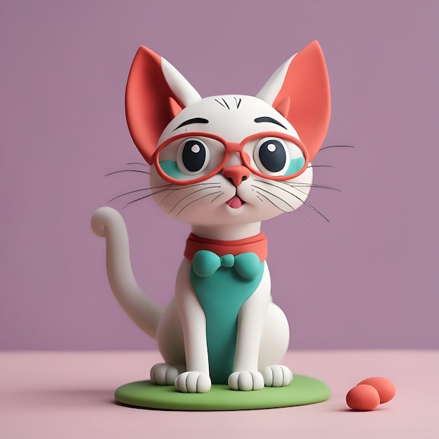 Foto gratuita lindo gato de dibujos animados con gafas y una pajarita renderizado 3d