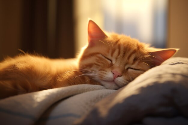 Lindo gato durmiendo en el interior