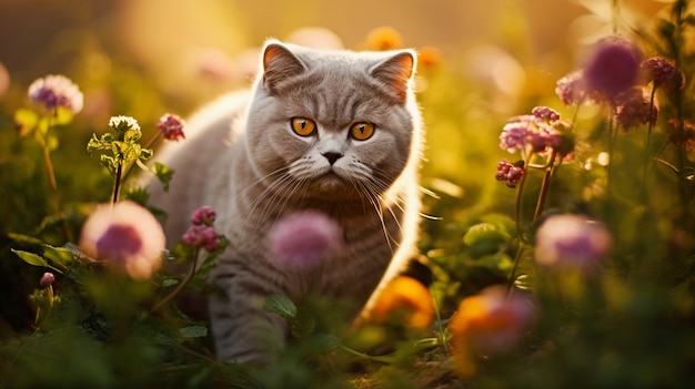 Lindo gato peludo al aire libre