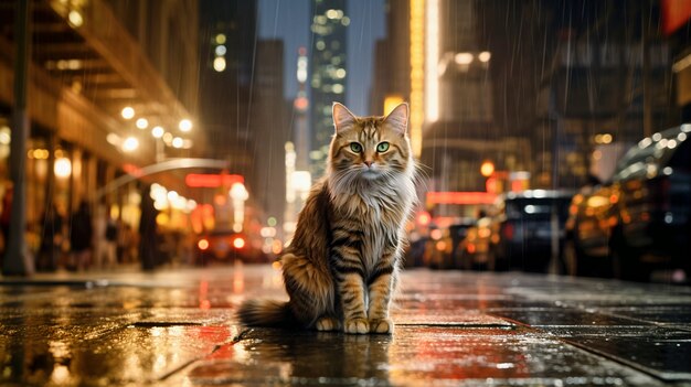 Lindo gato peludo al aire libre