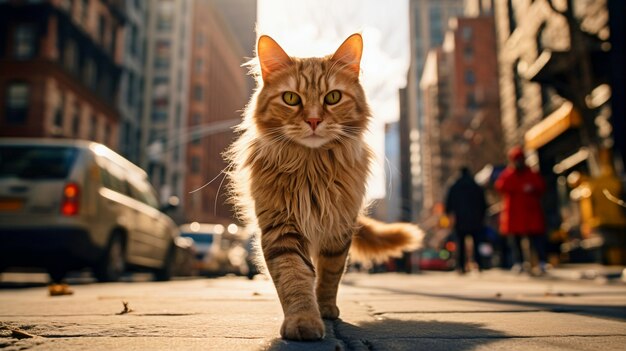 Lindo gato peludo al aire libre