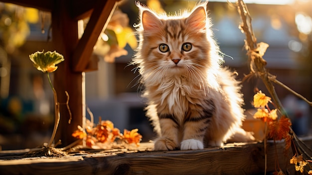 Lindo gato peludo al aire libre