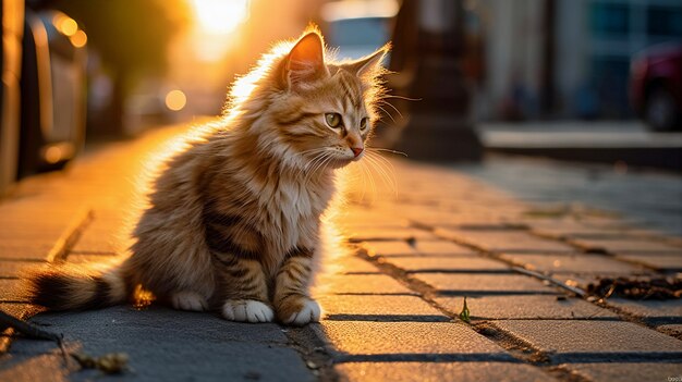 Lindo gato peludo al aire libre