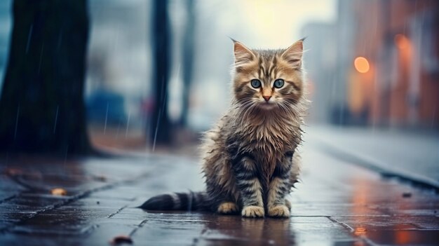 Lindo gato peludo al aire libre