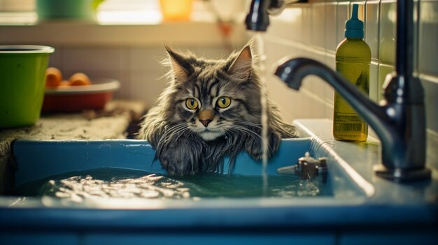 Lindo gato peludo en el interior