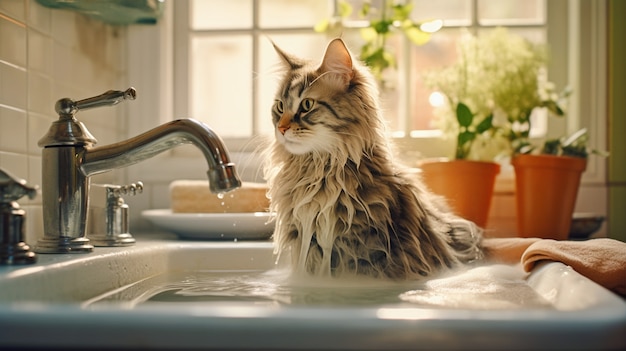 Lindo gato peludo en el interior