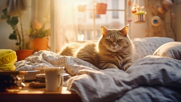 Lindo gato peludo en el interior