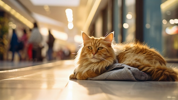 Lindo gato peludo en el interior