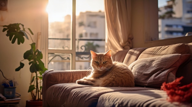 Foto gratuita lindo gato peludo en el interior