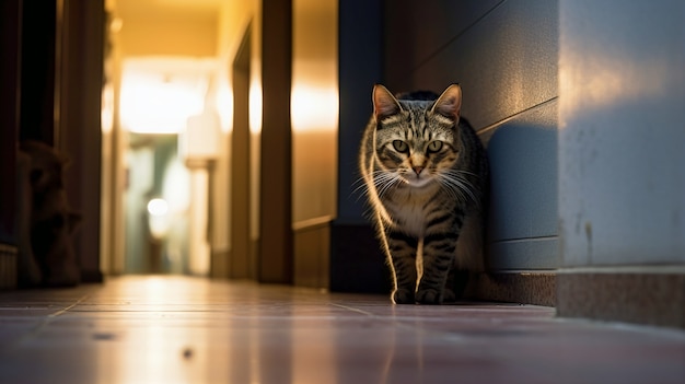 Lindo gato peludo en el interior