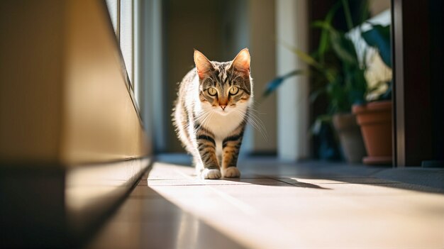 Lindo gato peludo en el interior