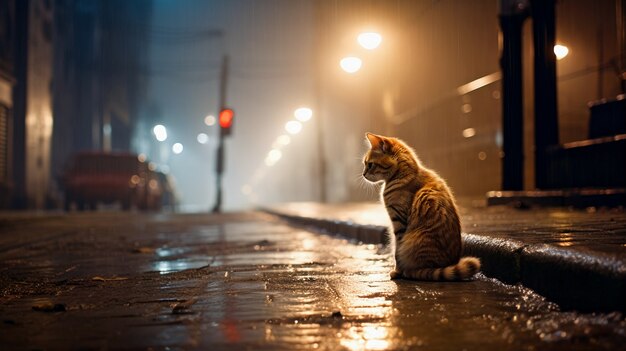 Lindo gato peludo relajante al aire libre