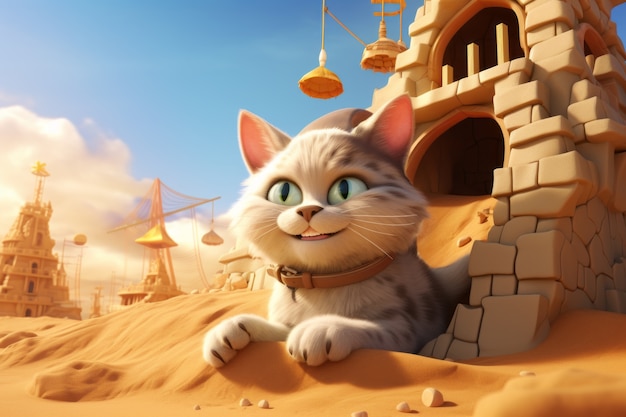 Lindo gato en la playa