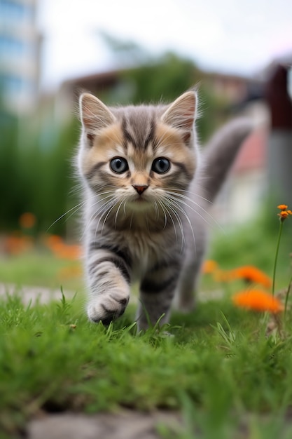 Foto gratuita lindo gato relajante al aire libre