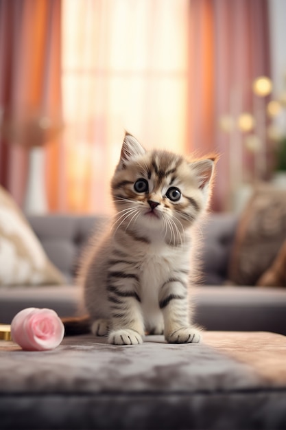 Foto gratuita lindo gato relajante en el interior