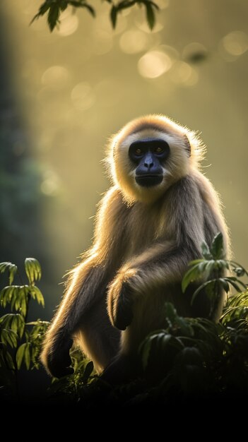 El lindo gibón en la naturaleza